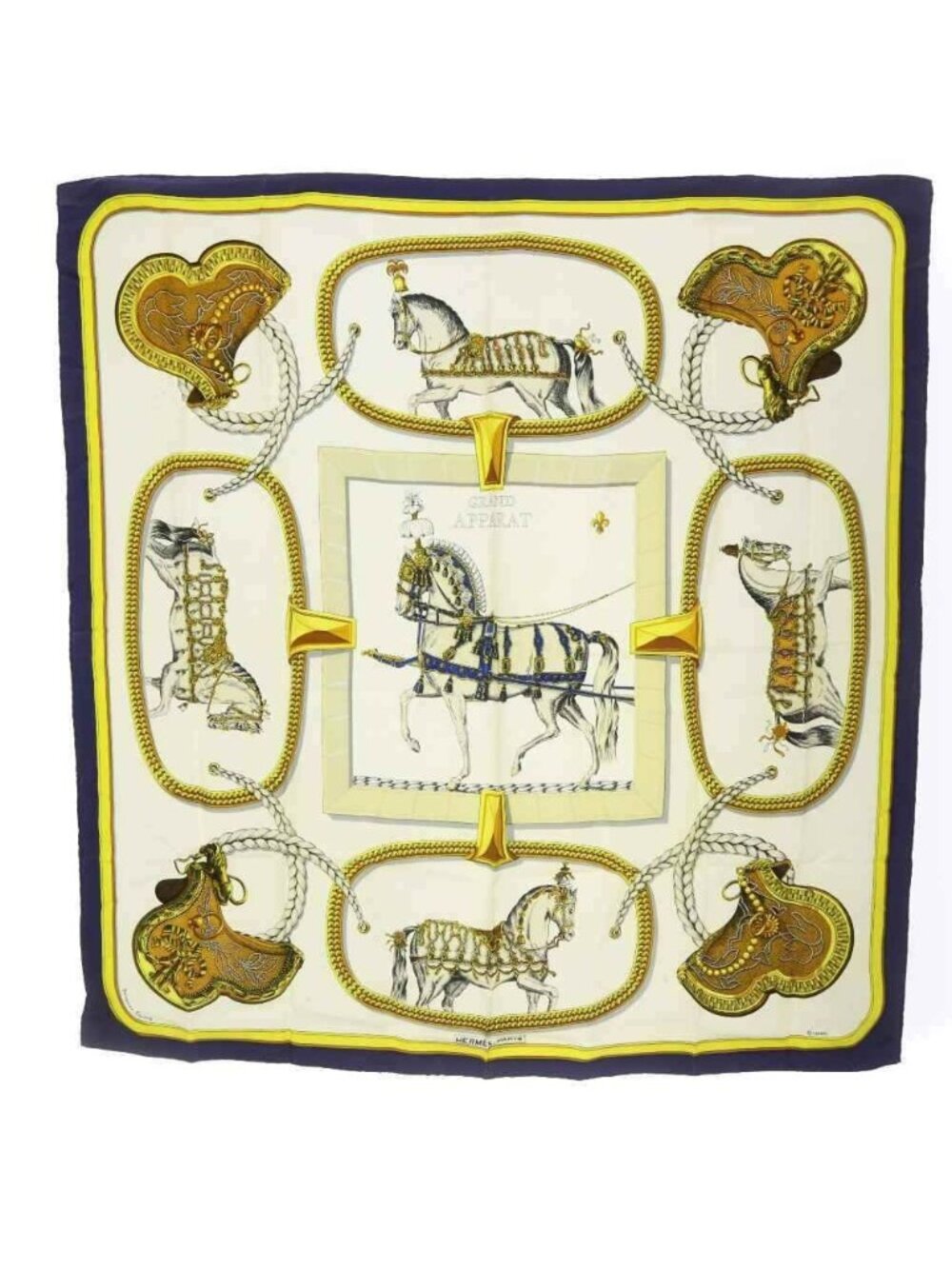 Hermes Scarf Carre 90 Grand Apparat Gran Apara Dressed Horse Ivory